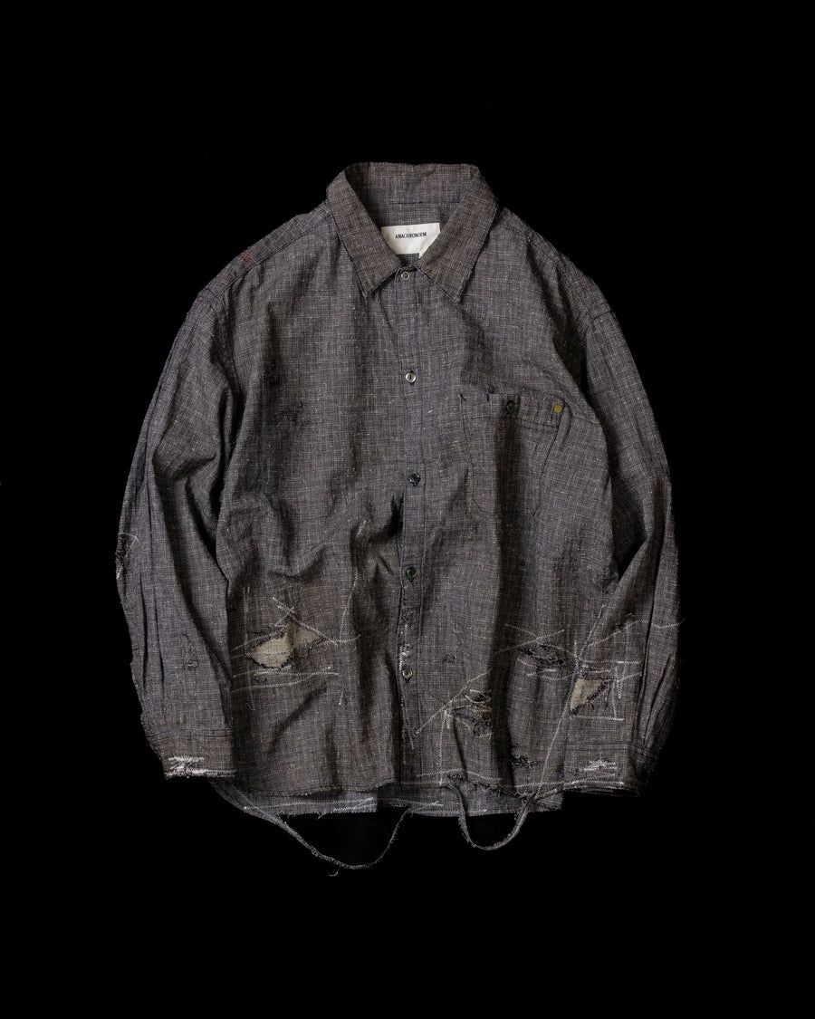 ブラックのリネン生地を使用したリメイクワイドシャツ