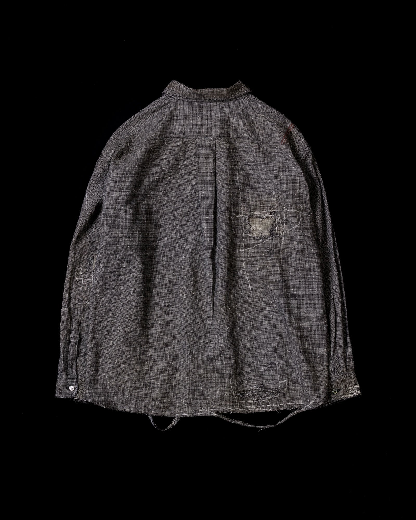 AN348-R LINEN PLAID REMAKED WIDE SHIRTS BLACK (REMAKE) – ANACHRONORM