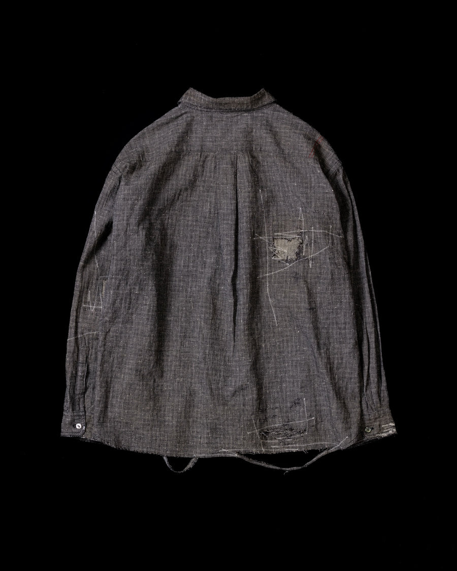 ブラックのリネン生地を使用したリメイクワイドシャツ