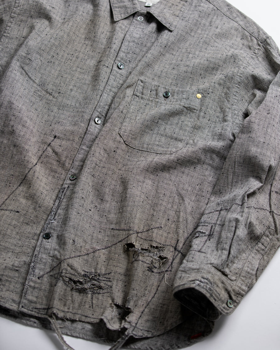 テンペナンス様 AN348-R LINEN PLAID REMAKED WIDE SHIRTS GRAY (REMAKE