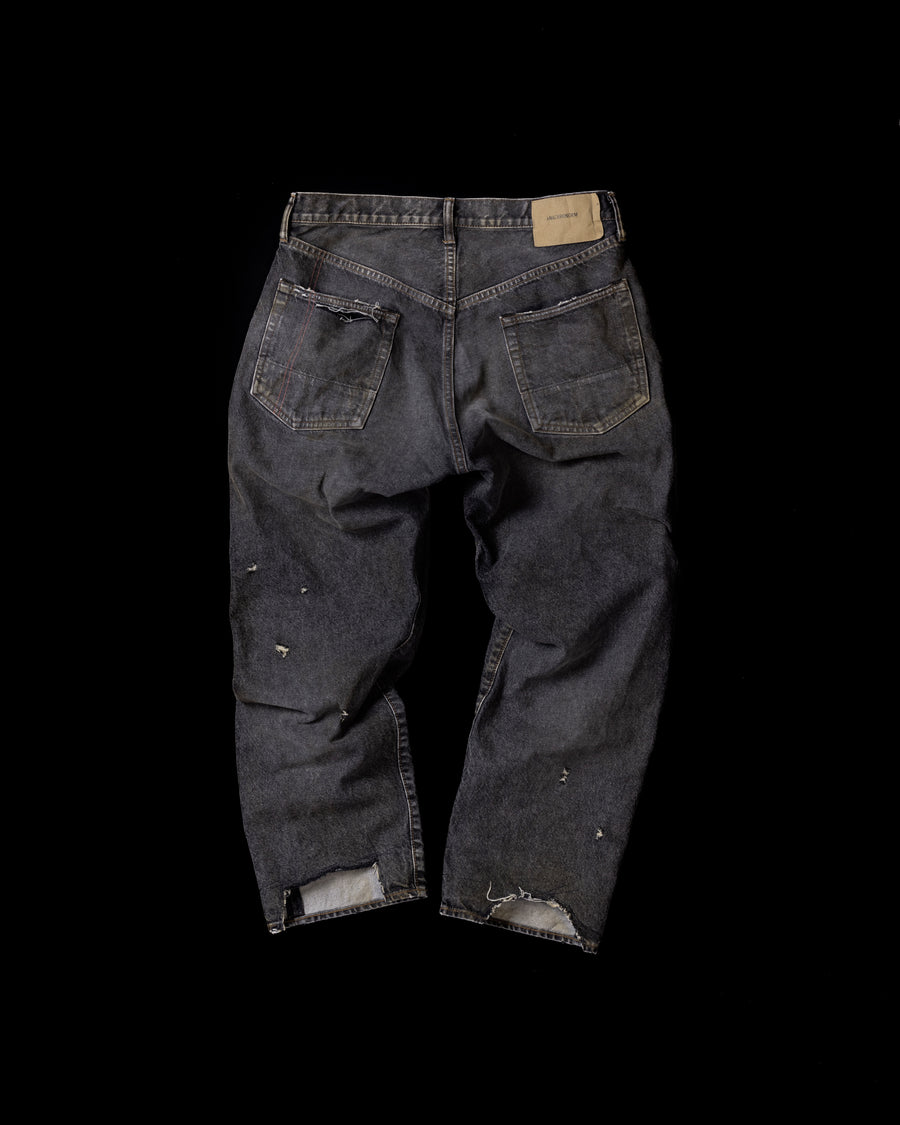 AN342-R REGULAR TAPERED REMAKED 5P BLACK DENIM PANTS BLACK (REMAKE)