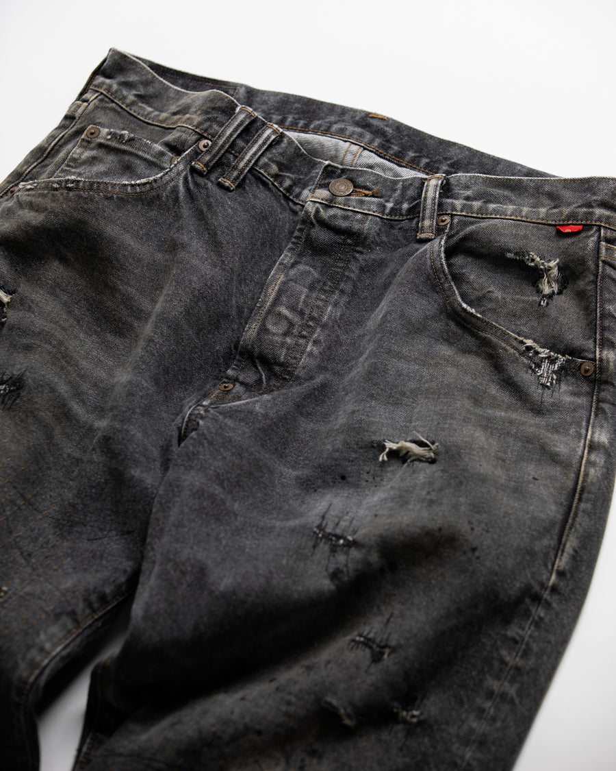 AN342-R REGULAR TAPERED REMAKED 5P BLACK DENIM PANTS BLACK (REMAKE)