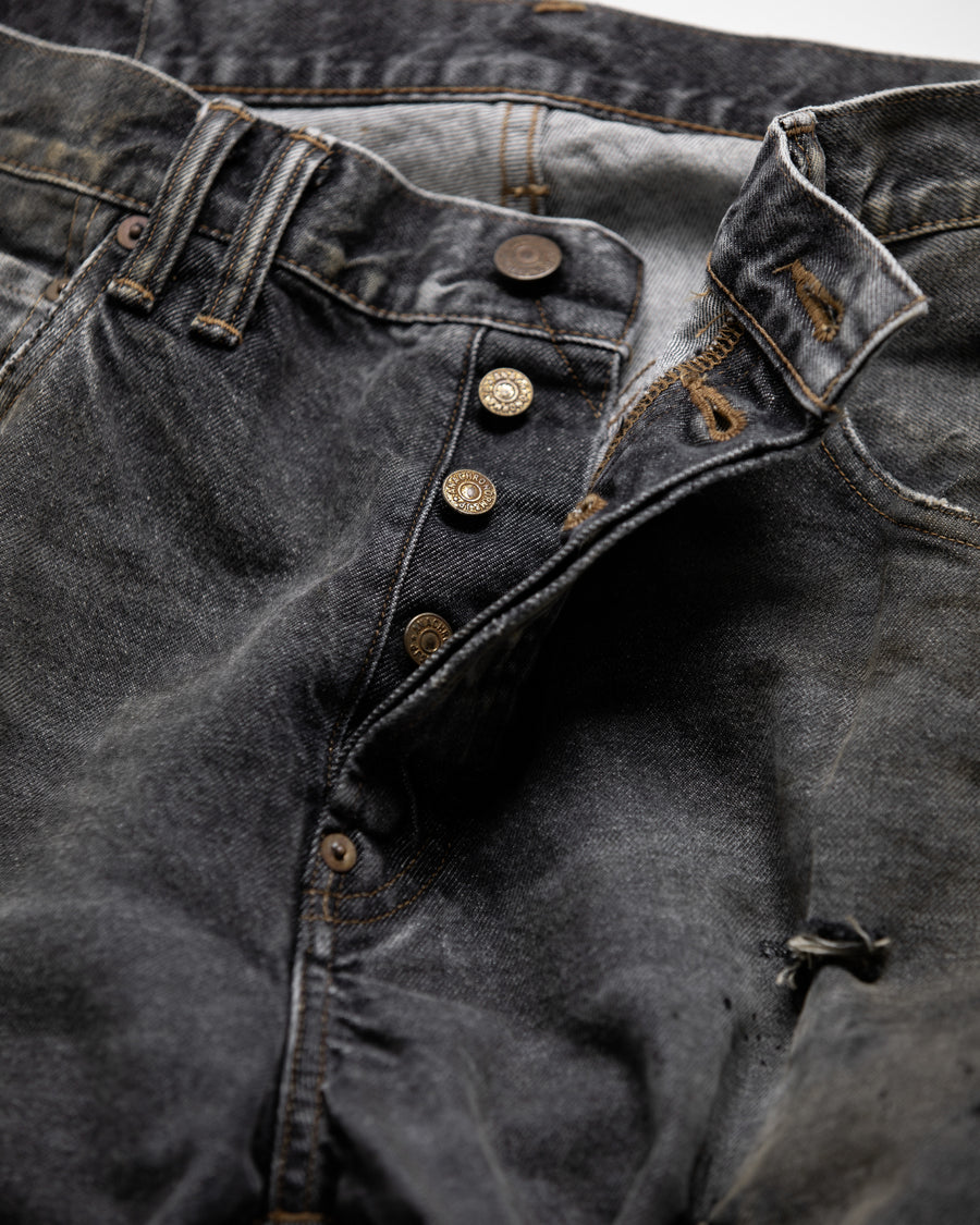 AN342-R REGULAR TAPERED REMAKED 5P BLACK DENIM PANTS BLACK (REMAKE)