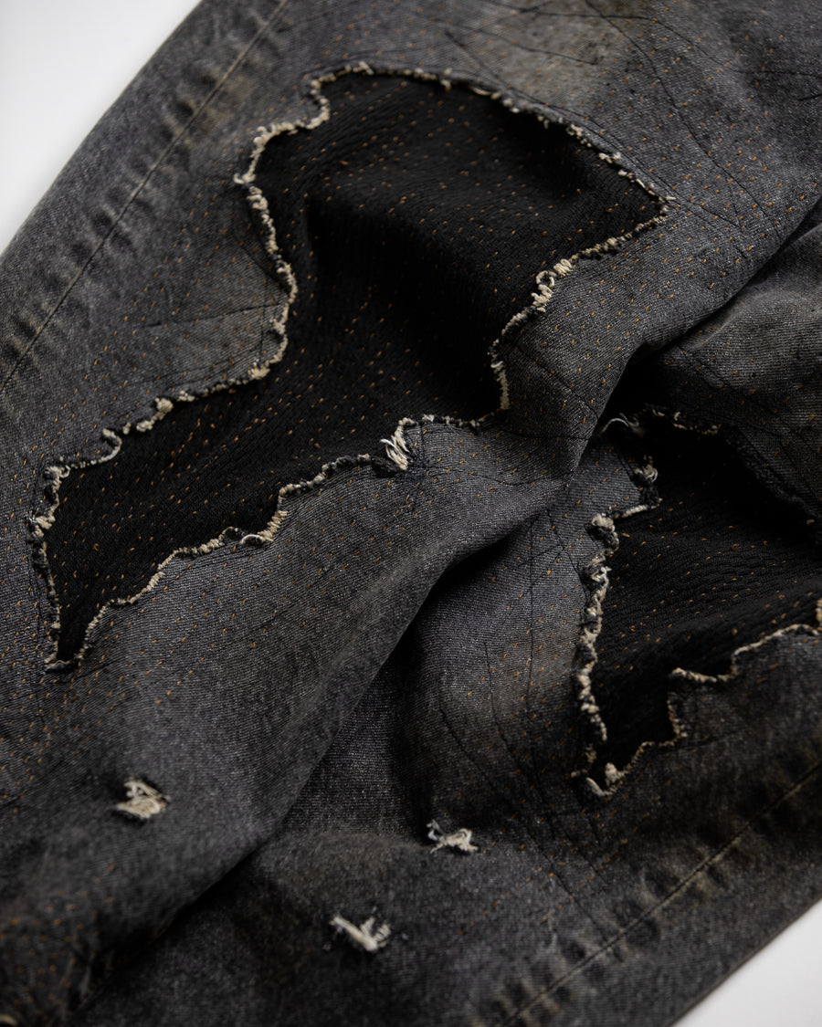 AN342-R REGULAR TAPERED REMAKED 5P BLACK DENIM PANTS BLACK (REMAKE)