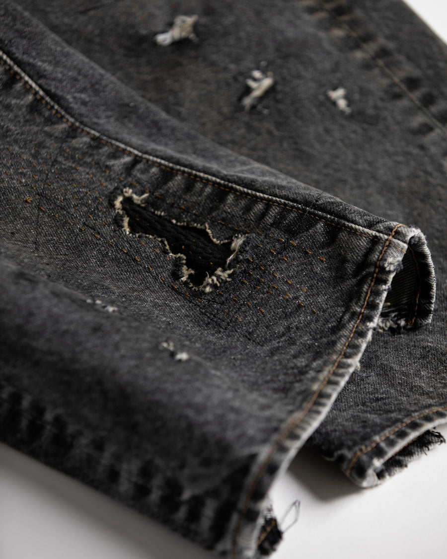 AN342-R REGULAR TAPERED REMAKED 5P BLACK DENIM PANTS BLACK (REMAKE)