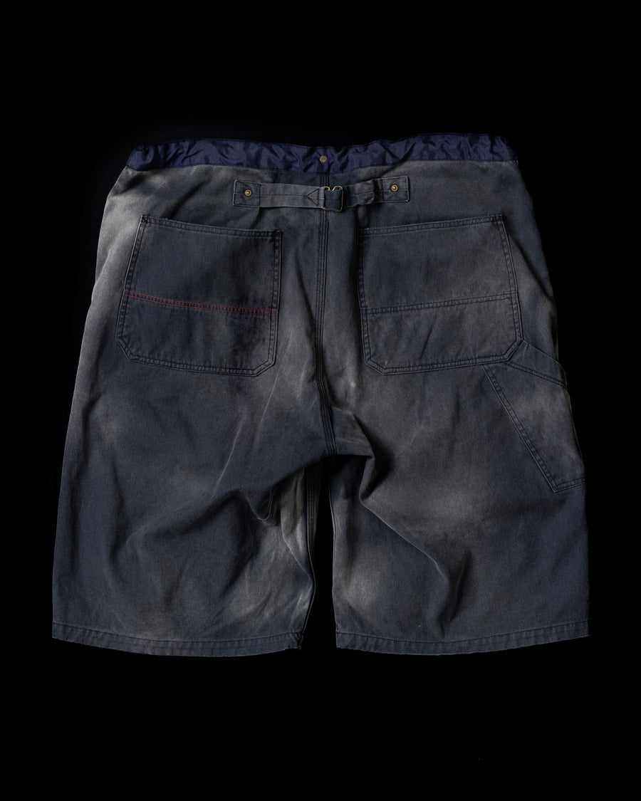 AN355-D DOUBLE KNEE DAMAGED PAINTER SHORT PANTS BLACK