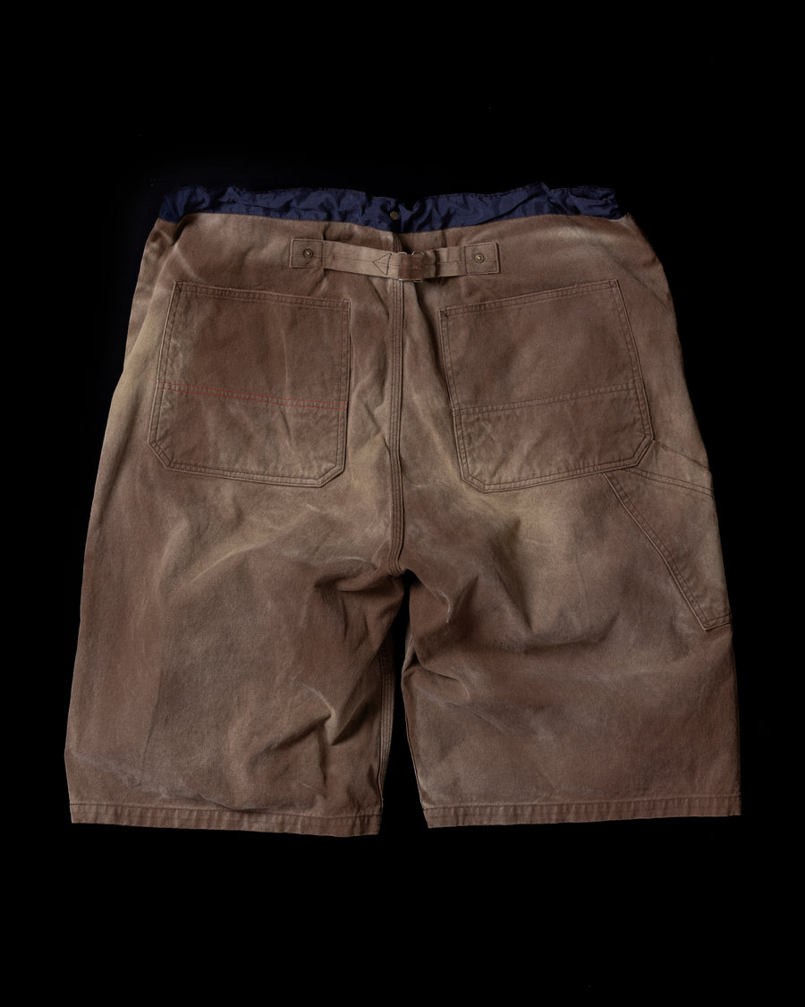 AN355-D DOUBLE KNEE DAMAGED PAINTER SHORT PANTS BROWN