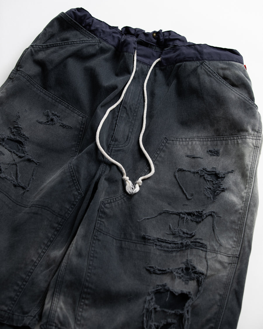 AN355-D DOUBLE KNEE DAMAGED PAINTER SHORT PANTS BLACK