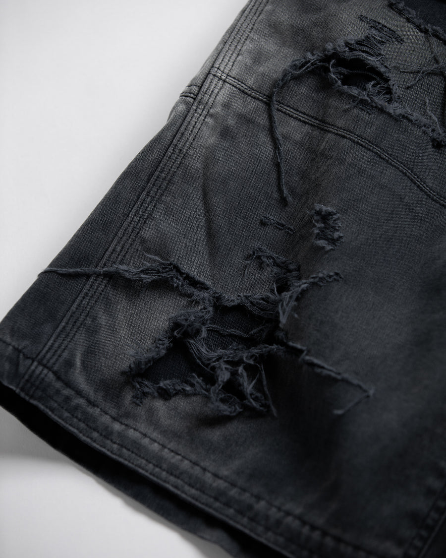 AN355-D DOUBLE KNEE DAMAGED PAINTER SHORT PANTS BLACK