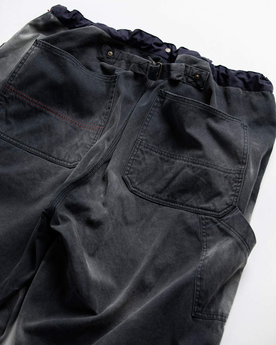 AN355-D DOUBLE KNEE DAMAGED PAINTER SHORT PANTS BLACK