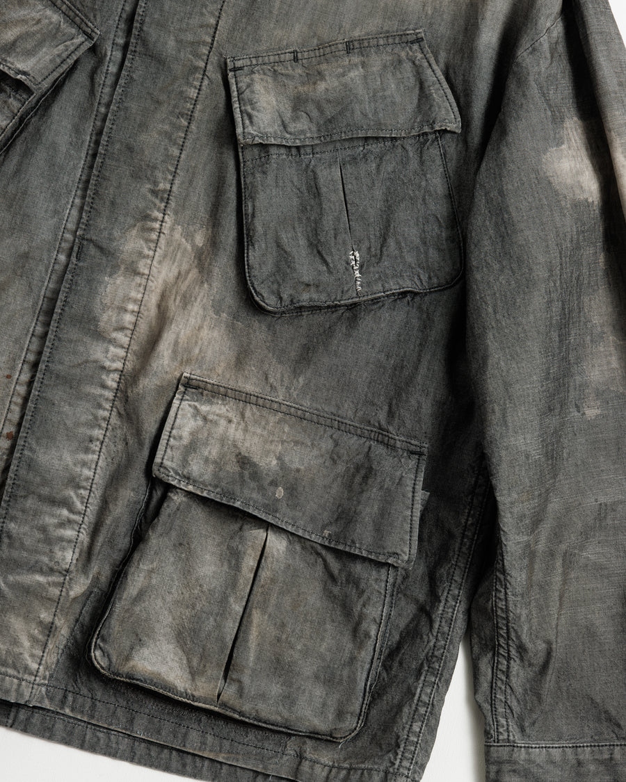 ANACHRONORM シャンブレー リメイク ファティーグジャケット ブラック | ムラ糸シャンブレー 職人手作業 色落ち リメイク 軽量 通年着用 一点一点 日本製