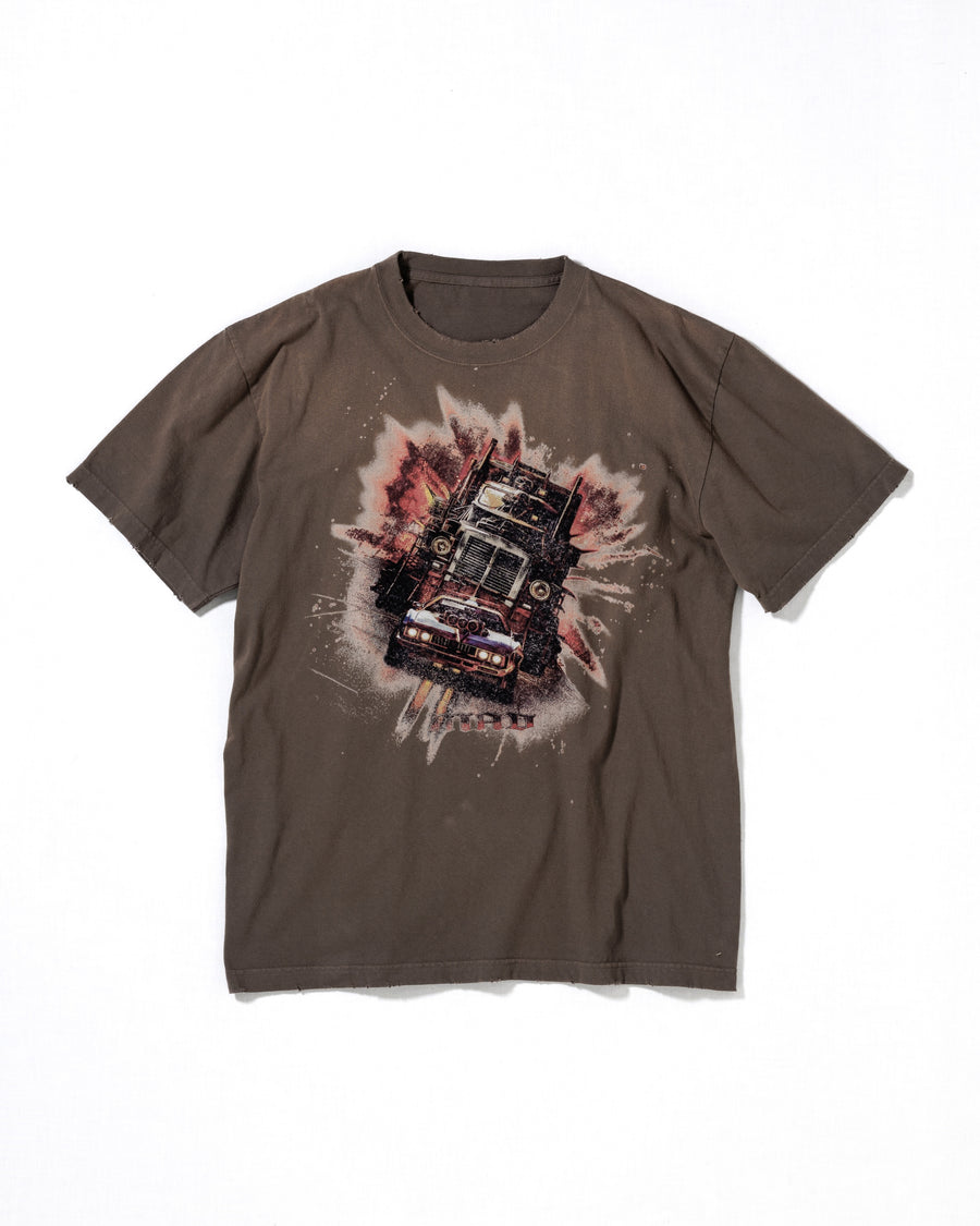 ANACHRONORM フレーム グラフィックTシャツ ダスティブラウン | 5.6oz天竺 アメリカンカルチャーモチーフ 特殊染色 変色加工 一点一点