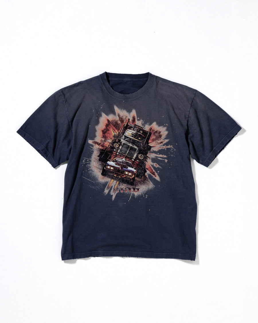ANACHRONORM フレーム グラフィックTシャツ ダスティネイビー | 5.6oz天竺 アメリカンカルチャーモチーフ 特殊染色 変色加工 一点一点 