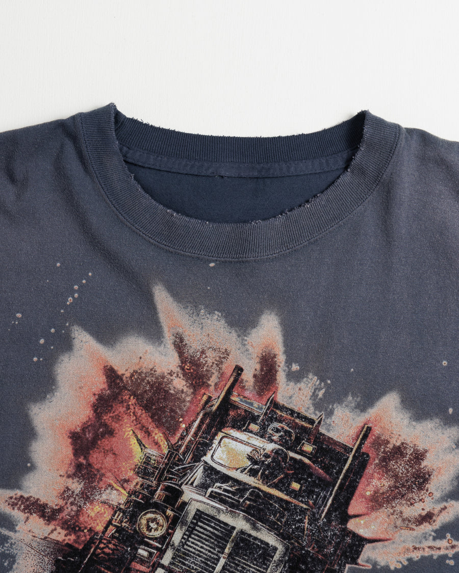 ANACHRONORM フレーム グラフィックTシャツ ダスティネイビー | 5.6oz天竺 アメリカンカルチャーモチーフ 特殊染色 変色加工 一点一点 