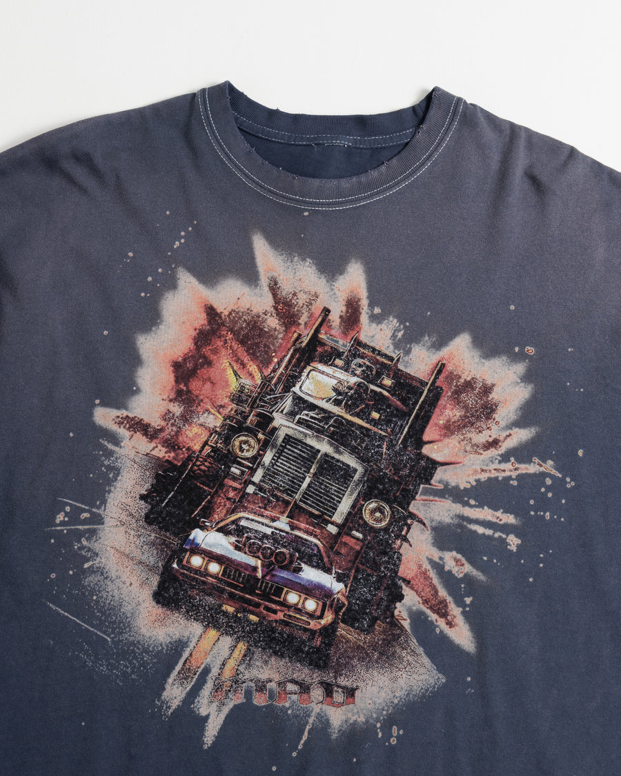 ANACHRONORM フレームスリーブ グラフィック ロングスリーブTシャツ ダスティネイビー | 5.6ozコーマ天竺 アメリカンカルチャーモチーフ 特殊染色 変色加工 一点一点