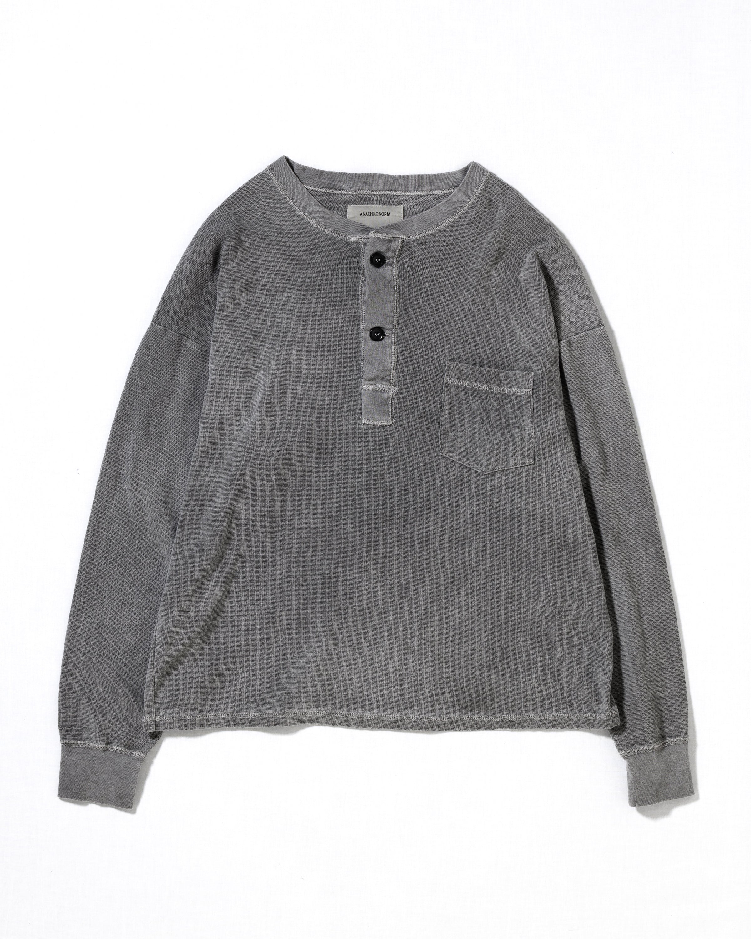 PIGMENT THERMAL HENLEY NECK L/S T-SHIRTS DUSTY BLACK