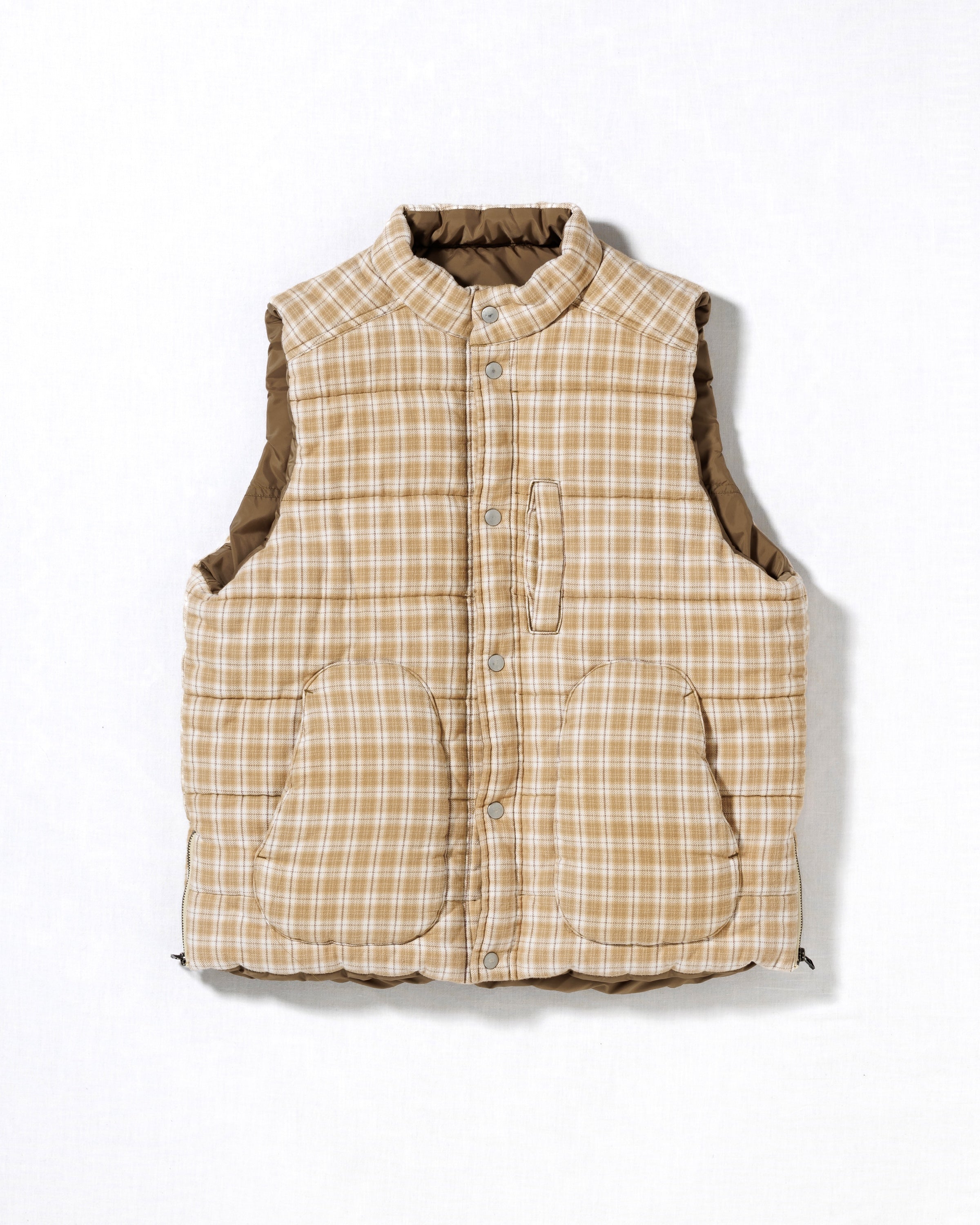 CHECK BATTING VEST BEIGE