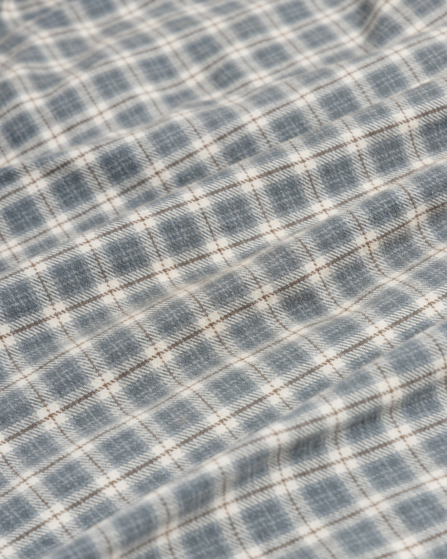 ANACHRONORM チェック ワイドシャツ ブルー | オリジナルウィンドウペーンチェック ボルドーオーバーペーン 80sヴィンテージ着想 通年着用 一点一点 日本製