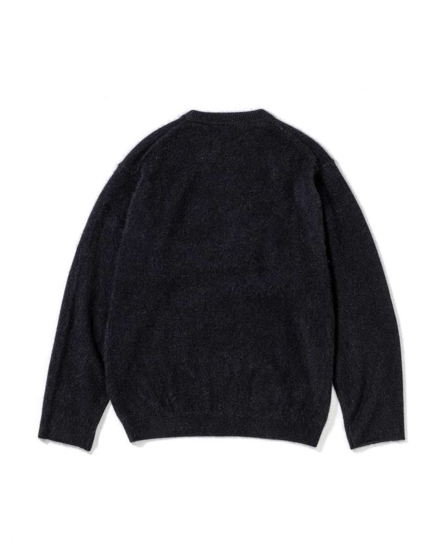 ANACHRONORM フォックス クルーニット ダークブラック | FOXブレンド糸 コーマ加工 シルケットウール シルク混 軽量 ミニマル