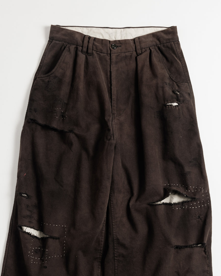 ANACHRONORM カルゼ タック ワイドパンツ ブラウン | コットンカルゼ 職人手作業 フロント裏地付き 一点一点 日本製