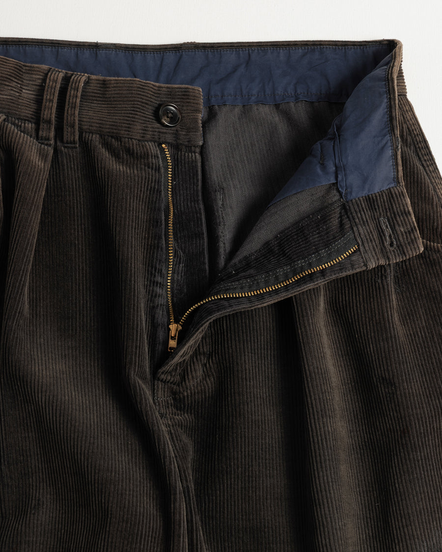 ANACHRONORM コーデュロイ タック ワイドパンツ ブラック | コーデュロイ フロントタック 陰影 素材再構築 一点一点 日本製