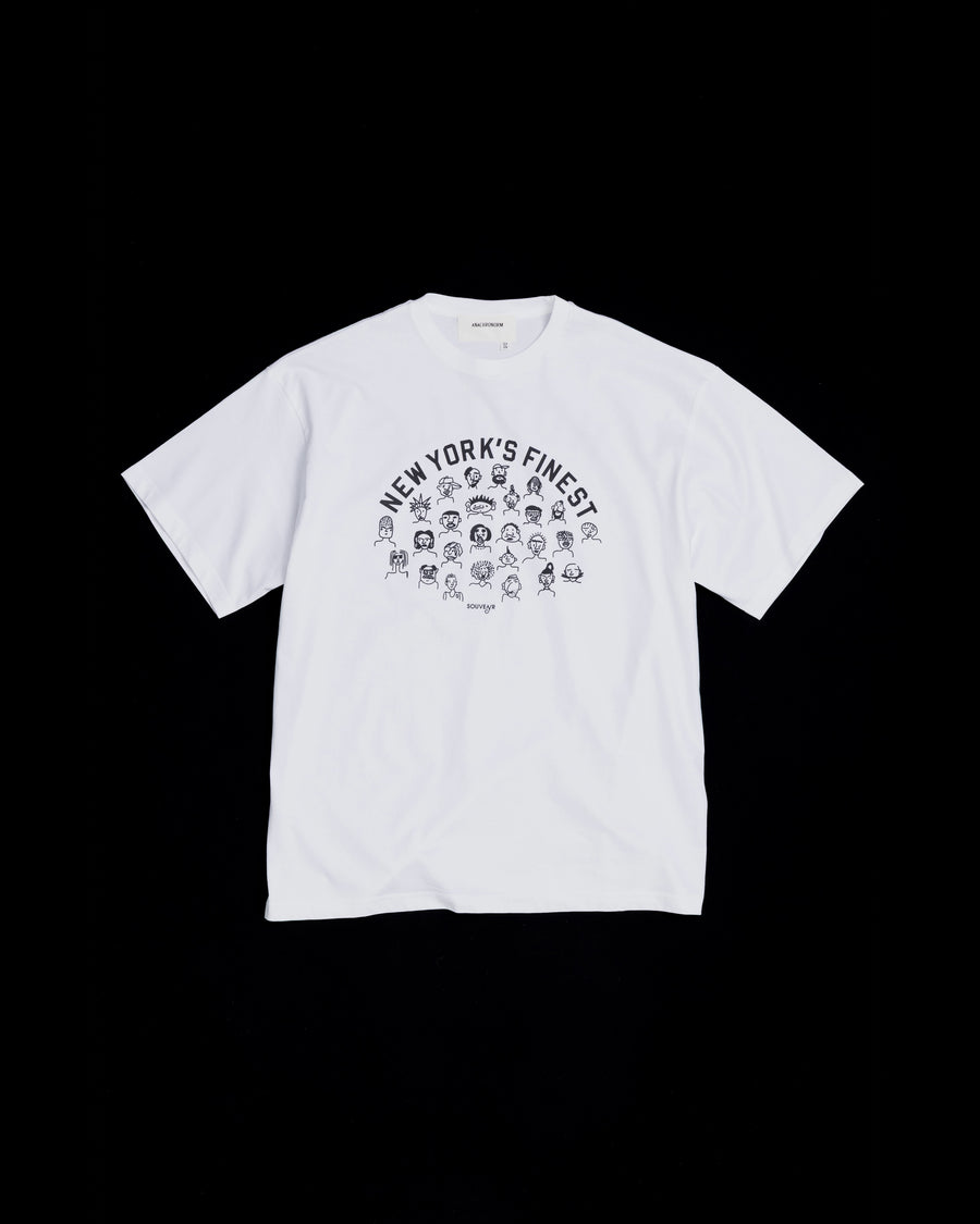 ANACHRONORM × Souvenyr NYC フェイシズ 半袖Tシャツ ホワイト | コラボグラフィック ニューヨーク コットン100%