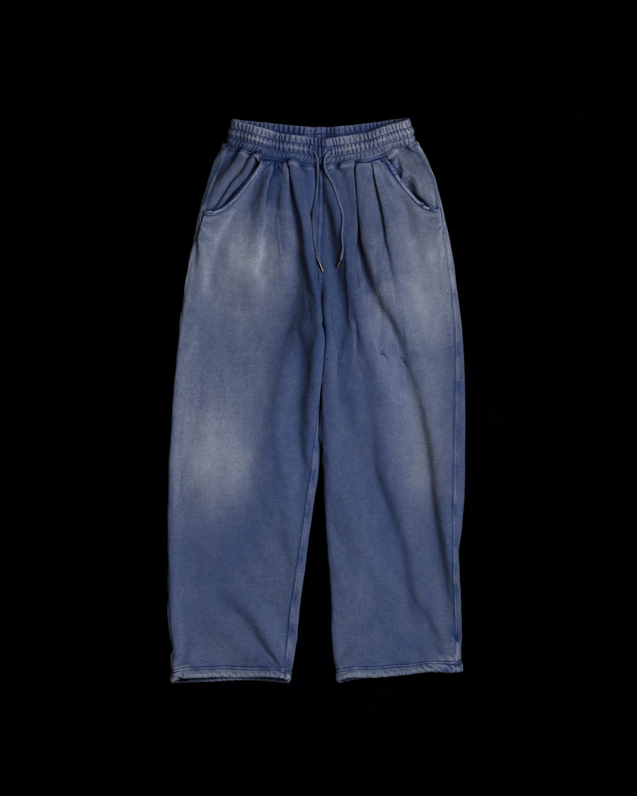 FADED TUCK WIDE SWEAT PANTS BLUE