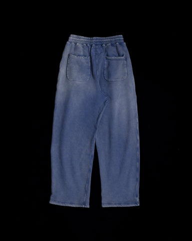 FADED TUCK WIDE SWEAT PANTS BLUE