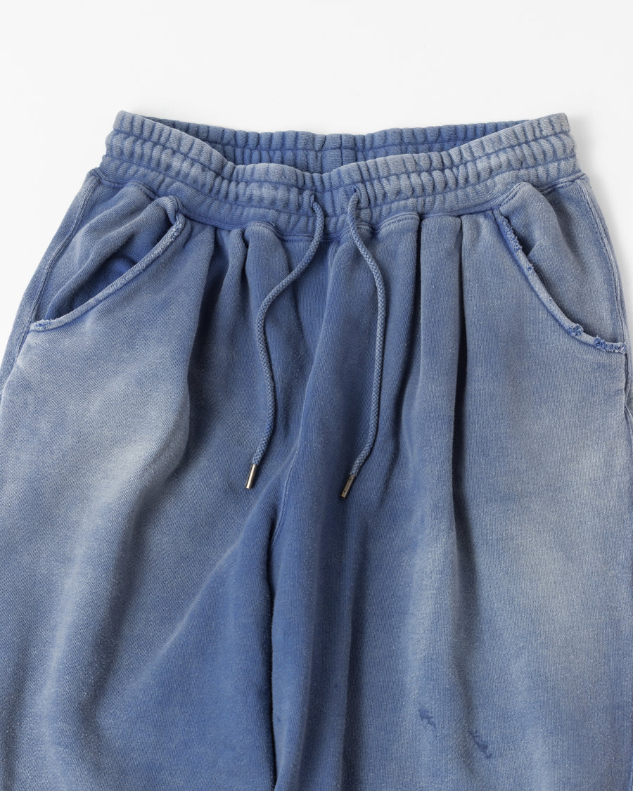 FADED TUCK WIDE SWEAT PANTS BLUE