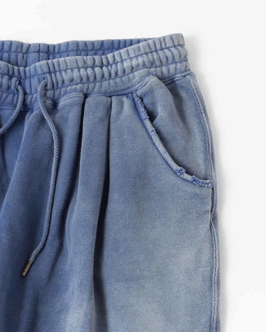 FADED TUCK WIDE SWEAT PANTS BLUE