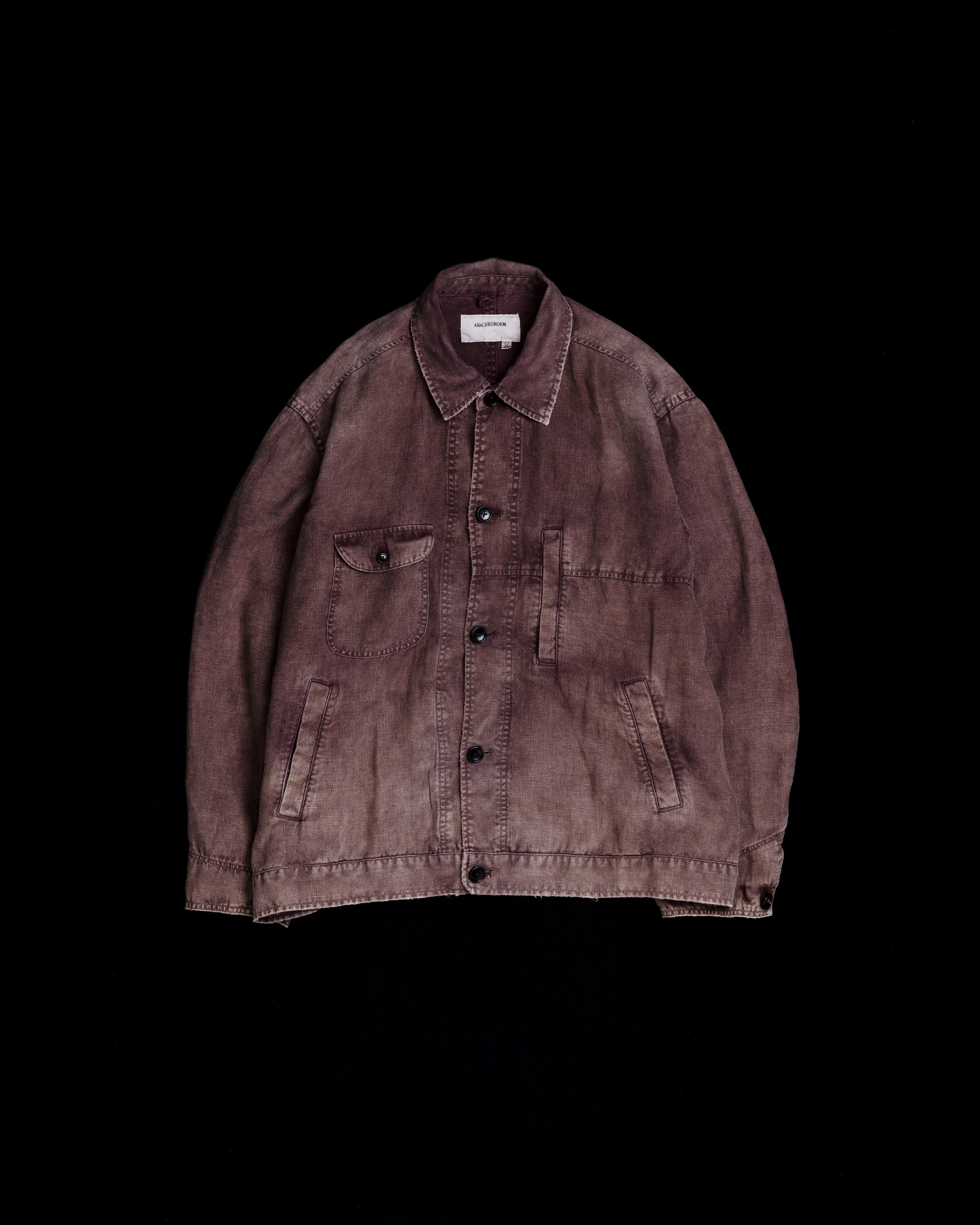 FADED SULFUR DYED LINEN UTILITY JACKET BURGUNDY