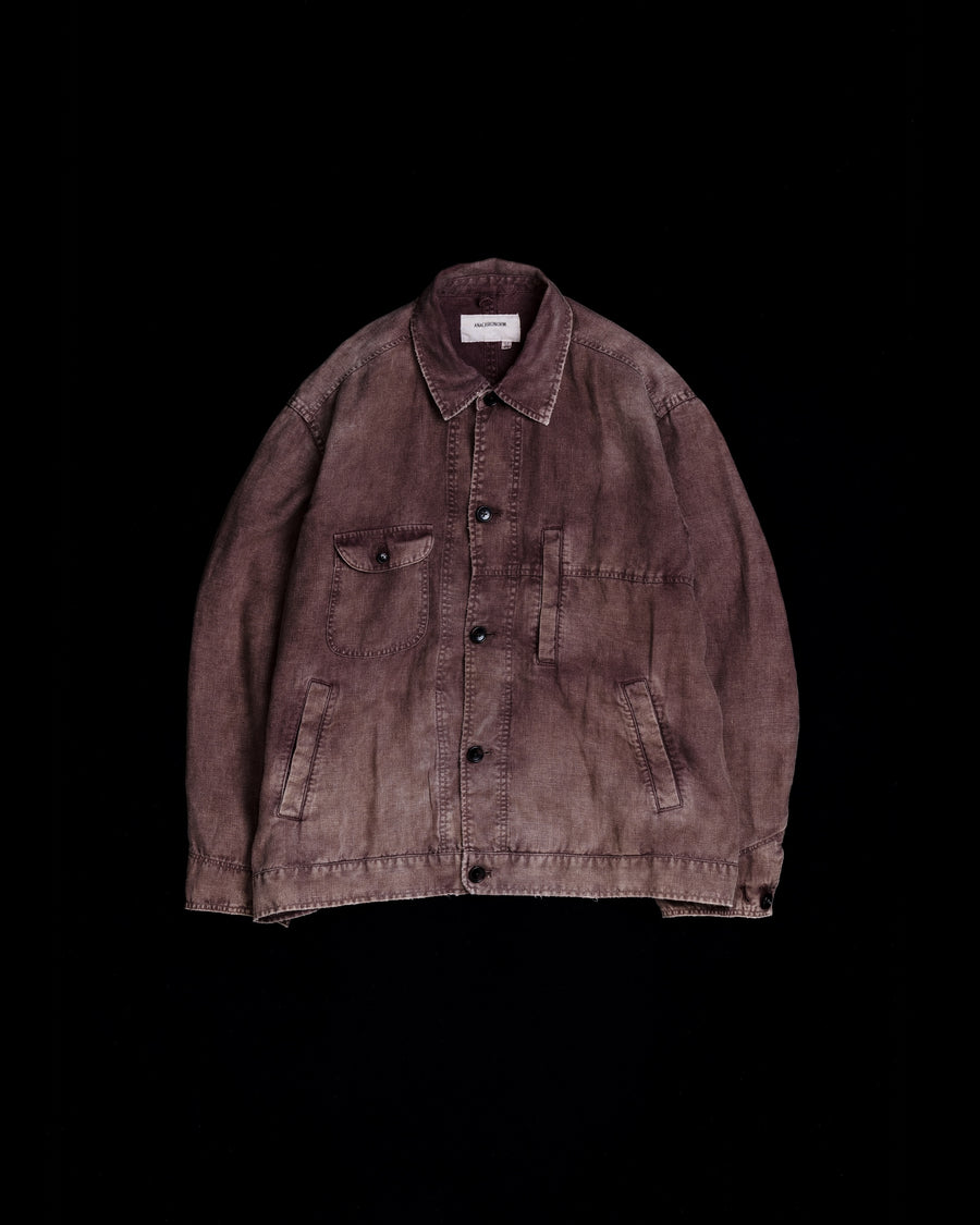 FADED SULFUR DYED LINEN UTILITY JACKET BURGUNDY