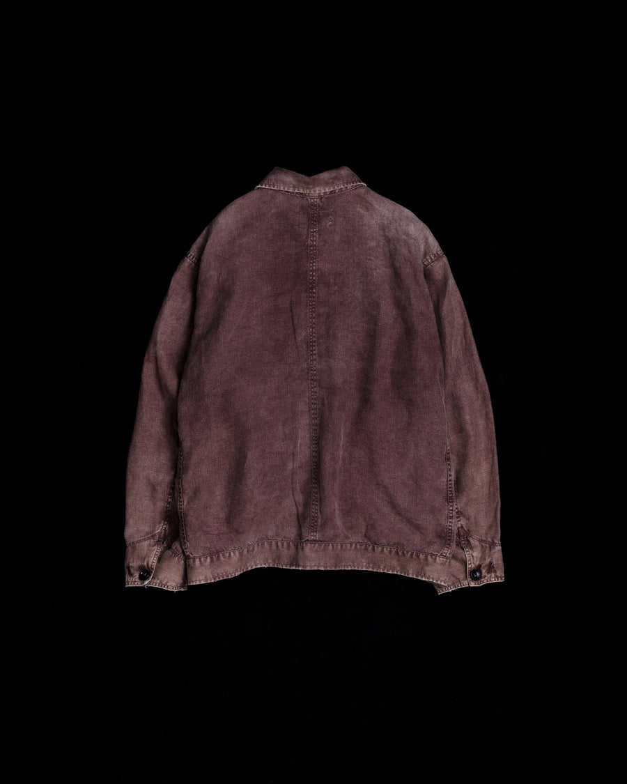 FADED SULFUR DYED LINEN UTILITY JACKET BURGUNDY