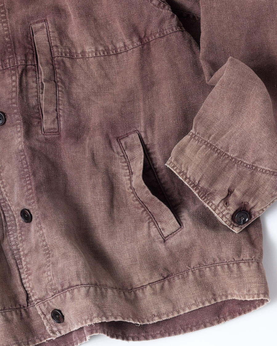 FADED SULFUR DYED LINEN UTILITY JACKET BURGUNDY
