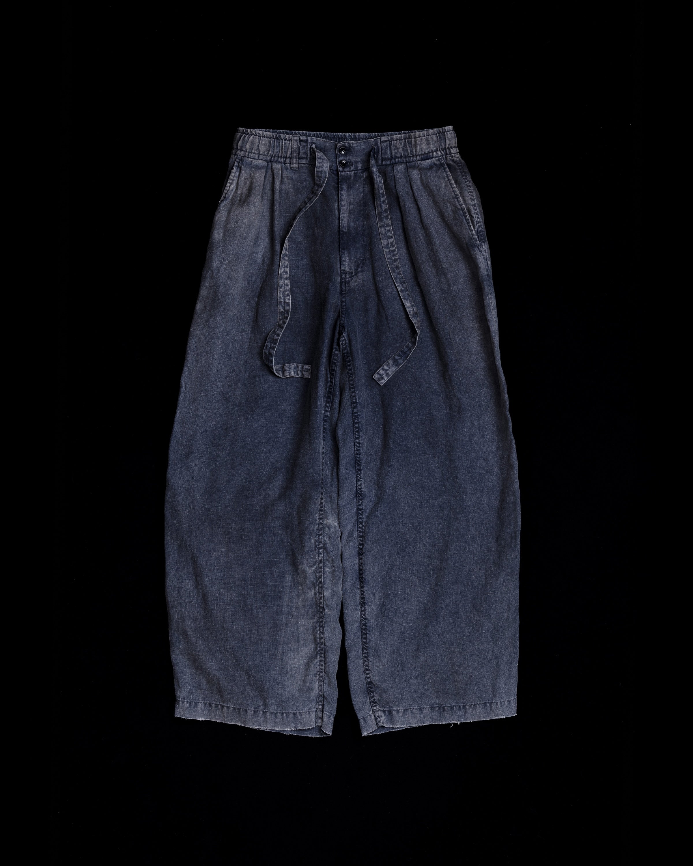 FADED SULFUR DYED LINEN WIDE EASY PANTS NAVY