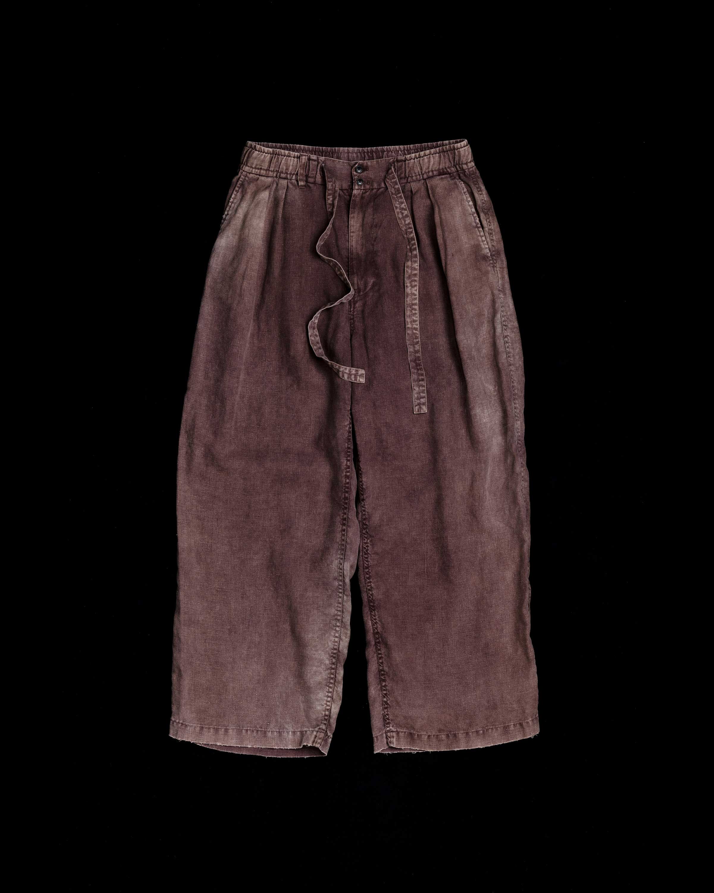 FADED SULFUR DYED LINEN WIDE EASY PANTS BURGUNDY