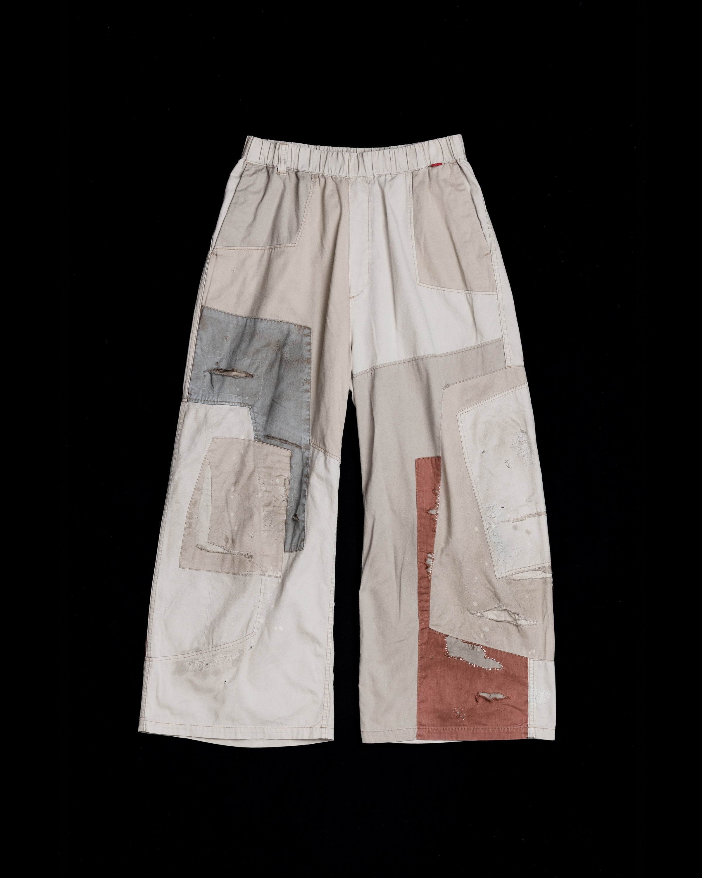 REMAKED MIX PANEL WIDE EASY PANTS BEIGE