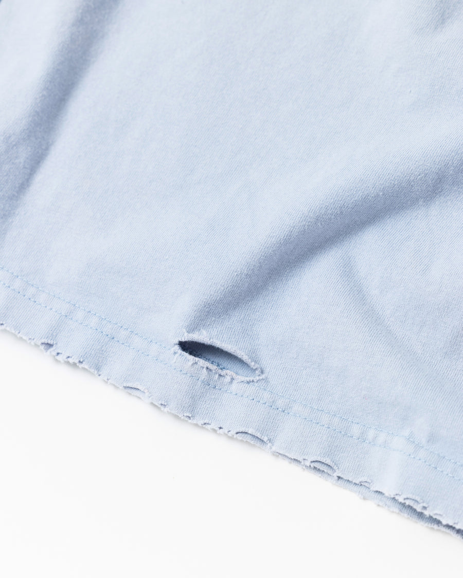 DAMAGED EMB S/S T-S SKY BLUE