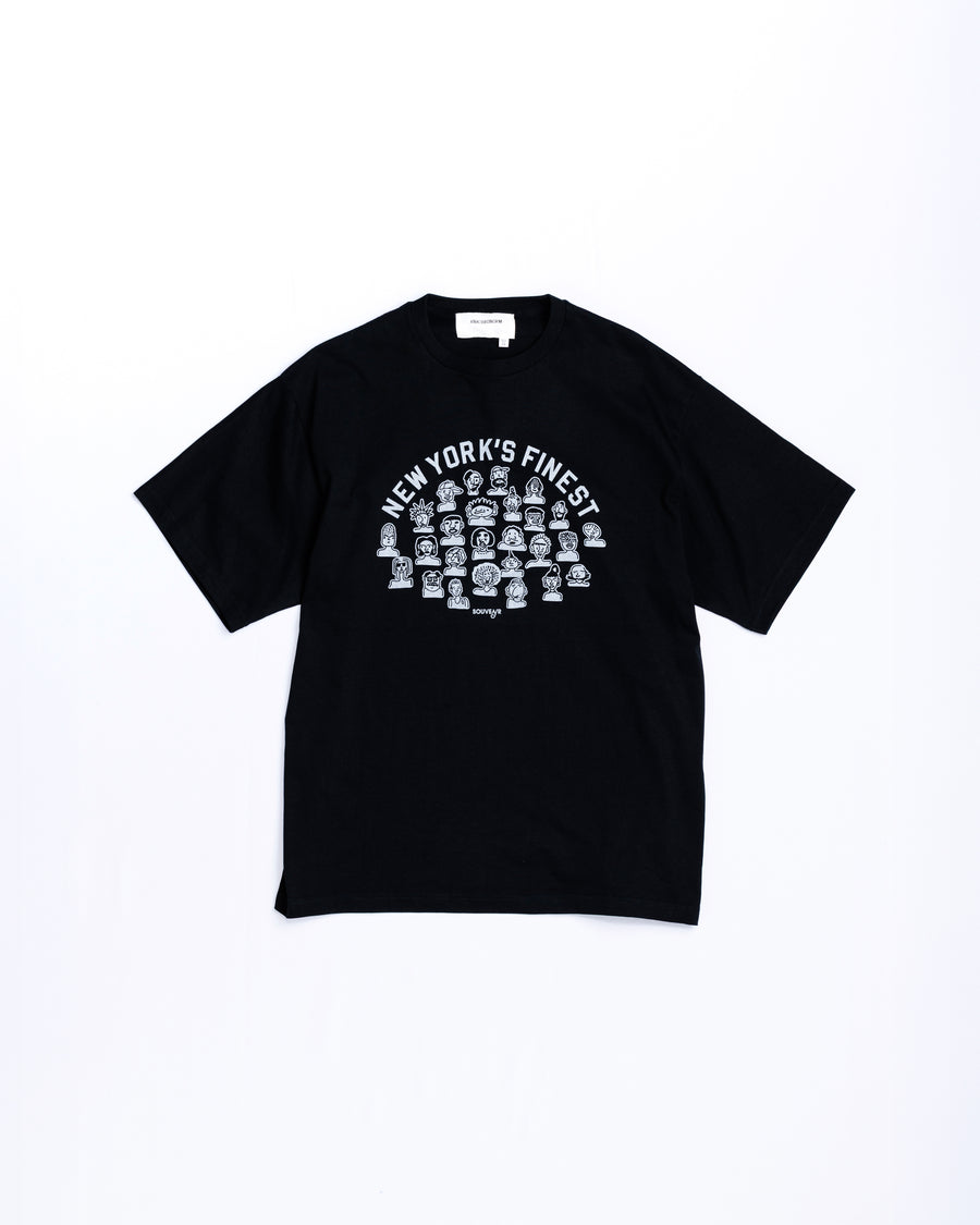 ANACHRONORM × Souvenyr NYC フェイシズ 半袖Tシャツ ブラック | コラボグラフィック ニューヨーク コットン100% 