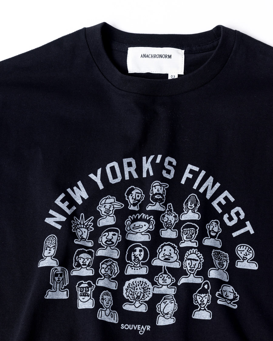 ANACHRONORM × Souvenyr NYC フェイシズ 半袖Tシャツ ブラック | コラボグラフィック ニューヨーク コットン100% 