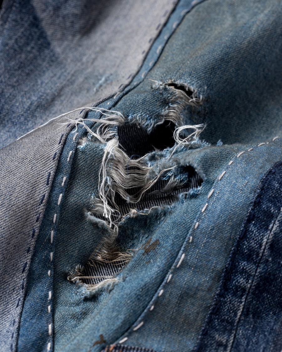 ANACHRONORM リメイク ワイド 5ポケット デニムパンツ インディゴ | 507XX 11.5ozデニム ハードダメージ パッチワーク ワイドシルエット 日本製