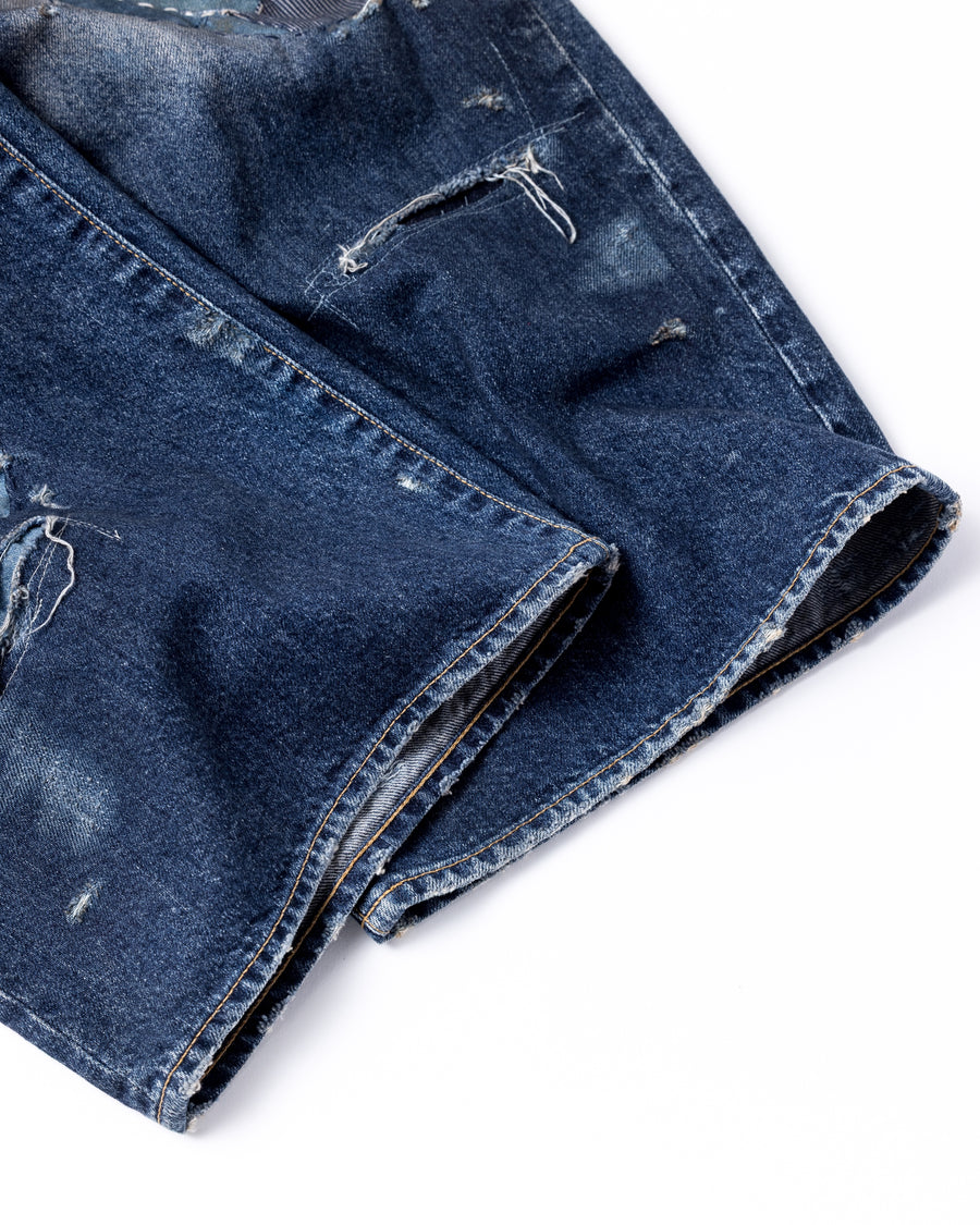 ANACHRONORM リメイク ワイド 5ポケット デニムパンツ インディゴ | 507XX 11.5ozデニム ハードダメージ パッチワーク ワイドシルエット 日本製