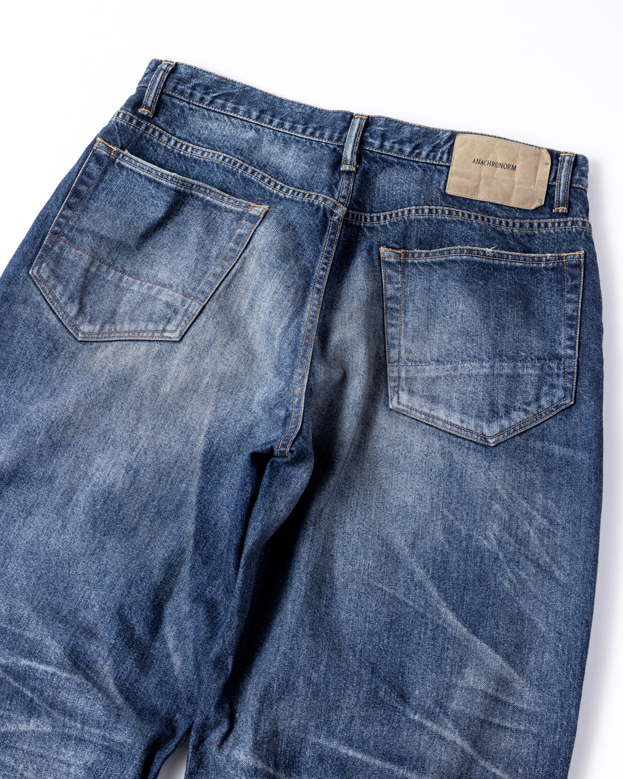 ANACHRONORM エイジング ワイド 5ポケット デニムパンツ インディゴ | 11.5ozデニム エイジング加工 アタリ ワイドシルエット 日本製