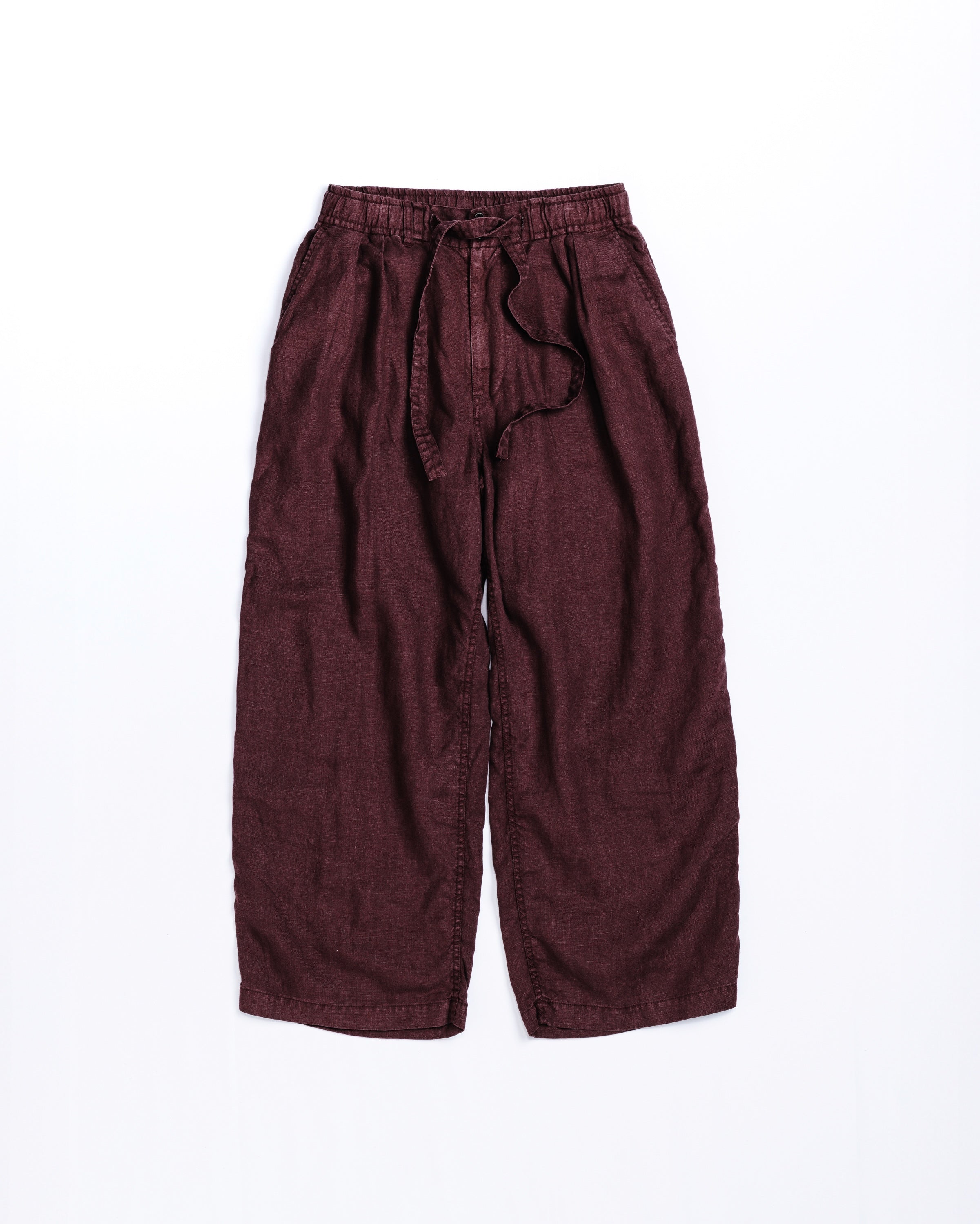 SULFUR DYED LINEN WIDE EASY PANTS BURGUNDY