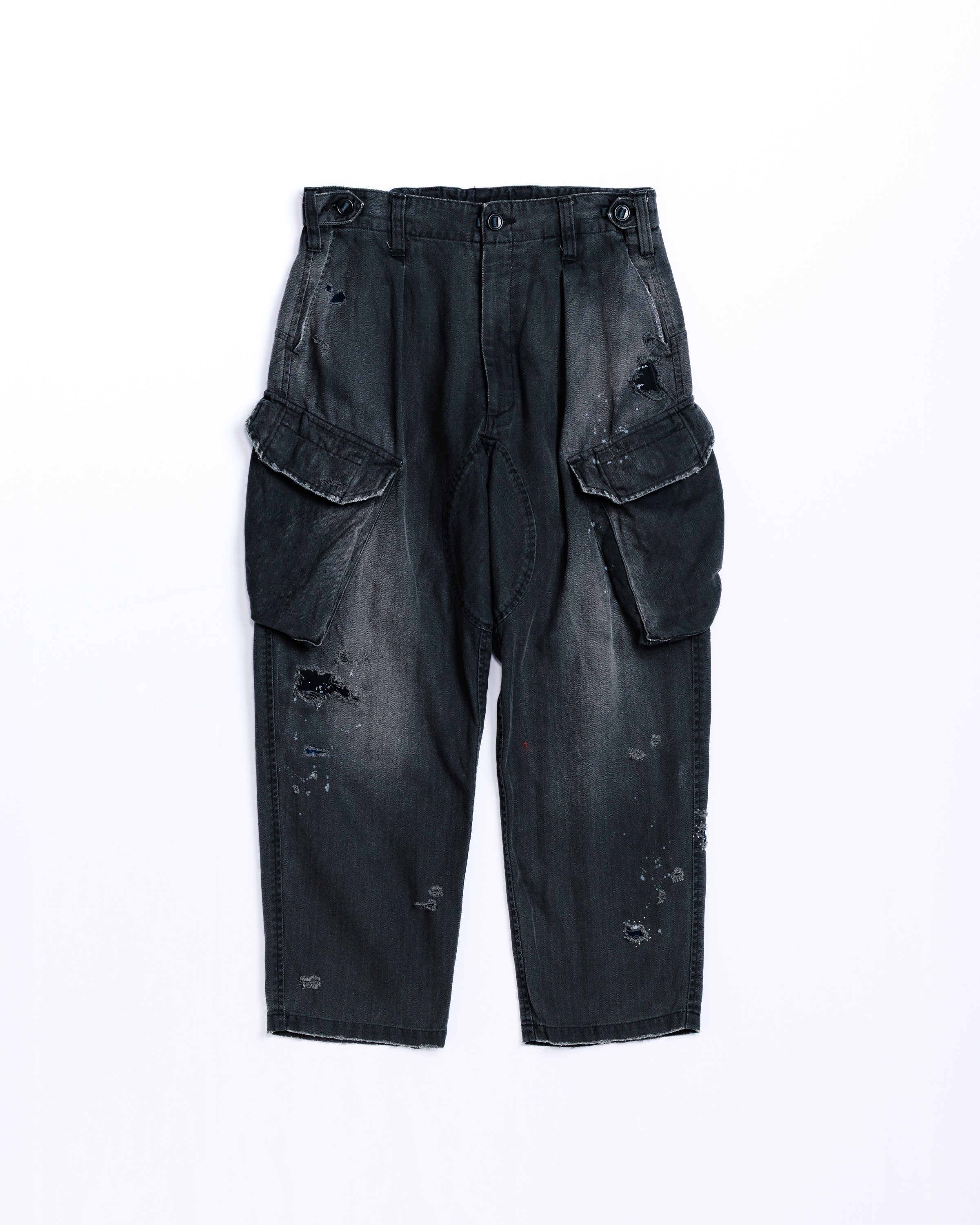 REMAKED HERRINGBONE COMBAT CARGO TROUSERS BLACK