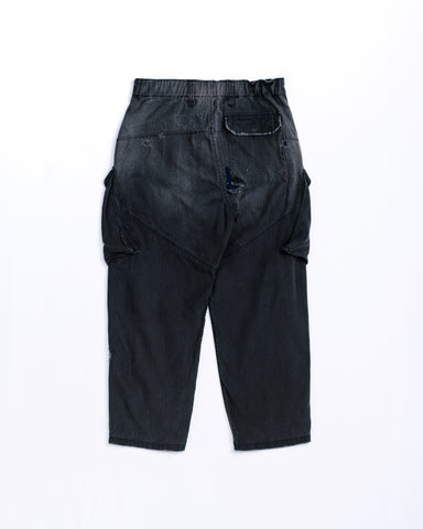 REMAKED HERRINGBONE COMBAT CARGO TROUSERS BLACK