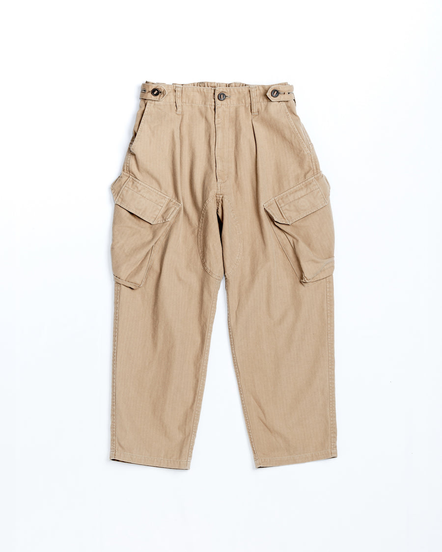HERRINGBONE COMBAT CARGO TROUSERS KHAKI