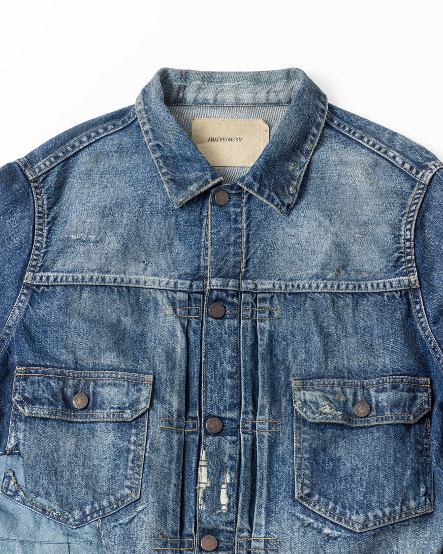 ANACHRONORM リメイク ダブルポケット デニムジャケット インディゴ | 507XX 2ndタイプ 11.5ozデニム ハードダメージ パッチワーク 日本製