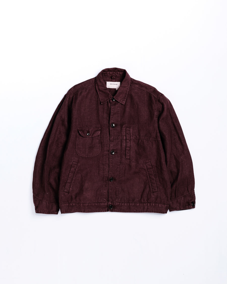 SULFUR DYED LINEN UTILITY JACKET BURGUNDY