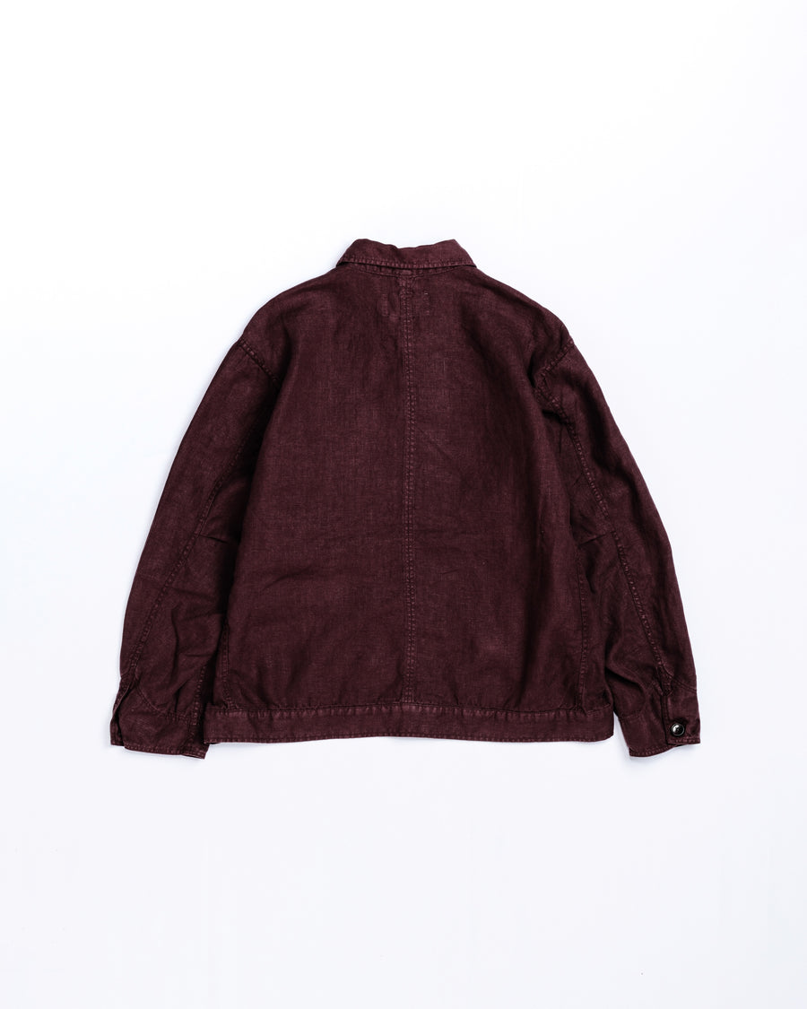 SULFUR DYED LINEN UTILITY JACKET BURGUNDY